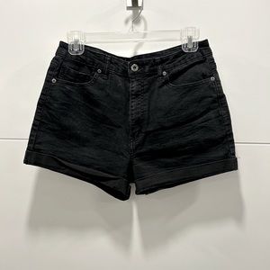High waisted black denim shorts